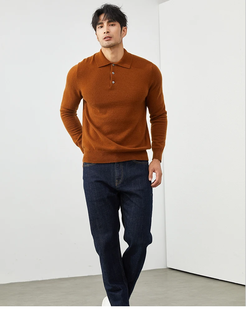 A Class 100% Pure Cashmere Sweater Men's POLO Neck Knitted Pullover Autumn and Winter New Warm Top Fashion Korean Edition Jacket
