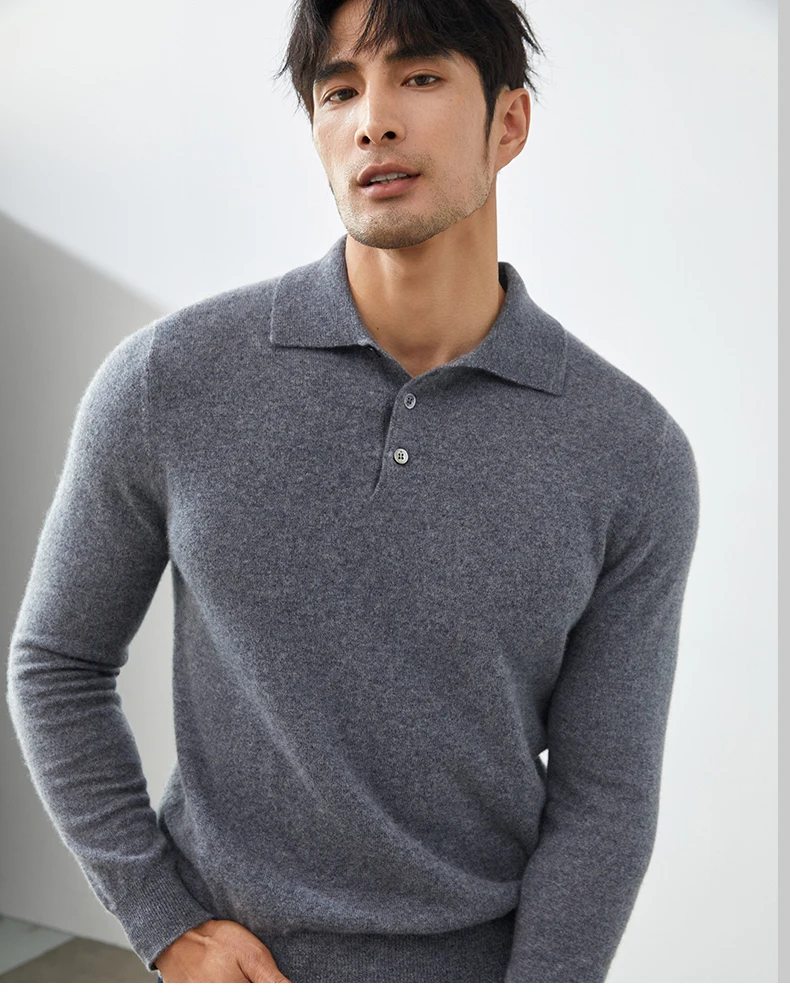 A Class 100% Pure Cashmere Sweater Men's POLO Neck Knitted Pullover Autumn and Winter New Warm Top Fashion Korean Edition Jacket