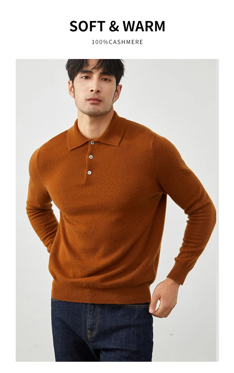 A Class 100% Pure Cashmere Sweater Men's POLO Neck Knitted Pullover Autumn and Winter New Warm Top Fashion Korean Edition Jacket