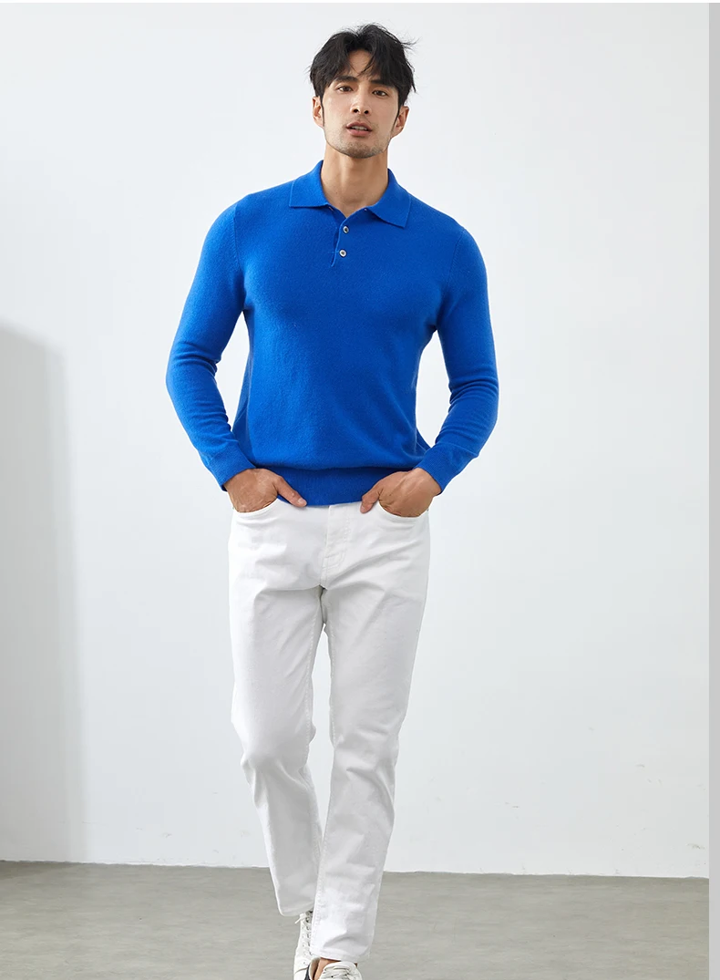 A Class 100% Pure Cashmere Sweater Men's POLO Neck Knitted Pullover Autumn and Winter New Warm Top Fashion Korean Edition Jacket