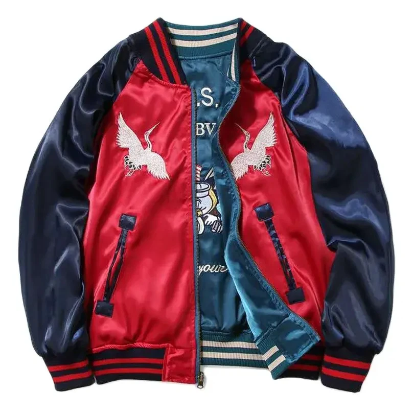 Men Women Satin Embroidery Jacket Sukajan Retro Oversize Couple Coat Korean Spring Autumn 2026