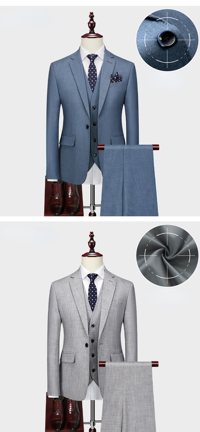 Jacket+Vest+Pants / 2023 High Quality Men Slim Suit Formal Business Groom Wedding Social Dress Blue Grey High-end Casual Tuxedo