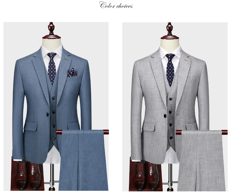 Jacket+Vest+Pants / 2023 High Quality Men Slim Suit Formal Business Groom Wedding Social Dress Blue Grey High-end Casual Tuxedo