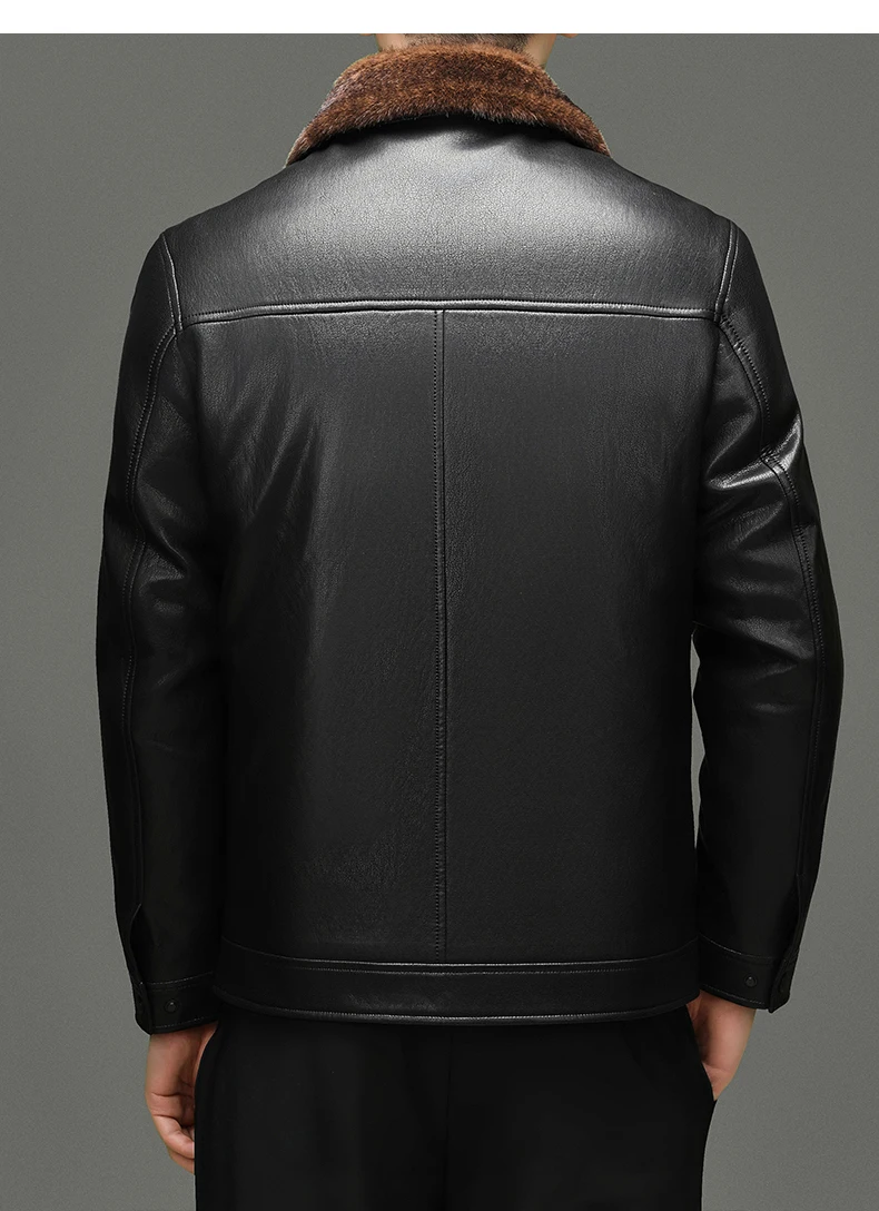 YN-2588 Men's Genuine Leather Down Jacket, Mink Fur Collar, Thick White Duck Down Jacket, Winter Super Thick Warm And Casual