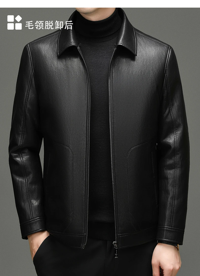 YN-2588 Men's Genuine Leather Down Jacket, Mink Fur Collar, Thick White Duck Down Jacket, Winter Super Thick Warm And Casual