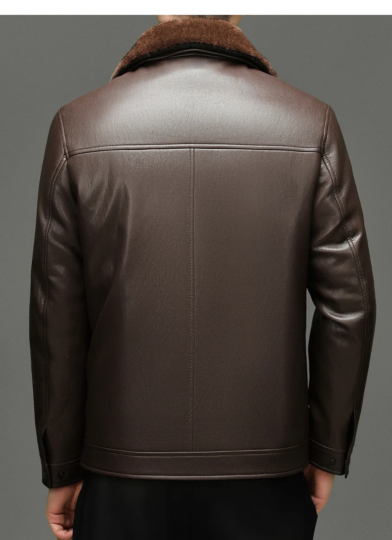 YN-2588 Men's Genuine Leather Down Jacket, Mink Fur Collar, Thick White Duck Down Jacket, Winter Super Thick Warm And Casual