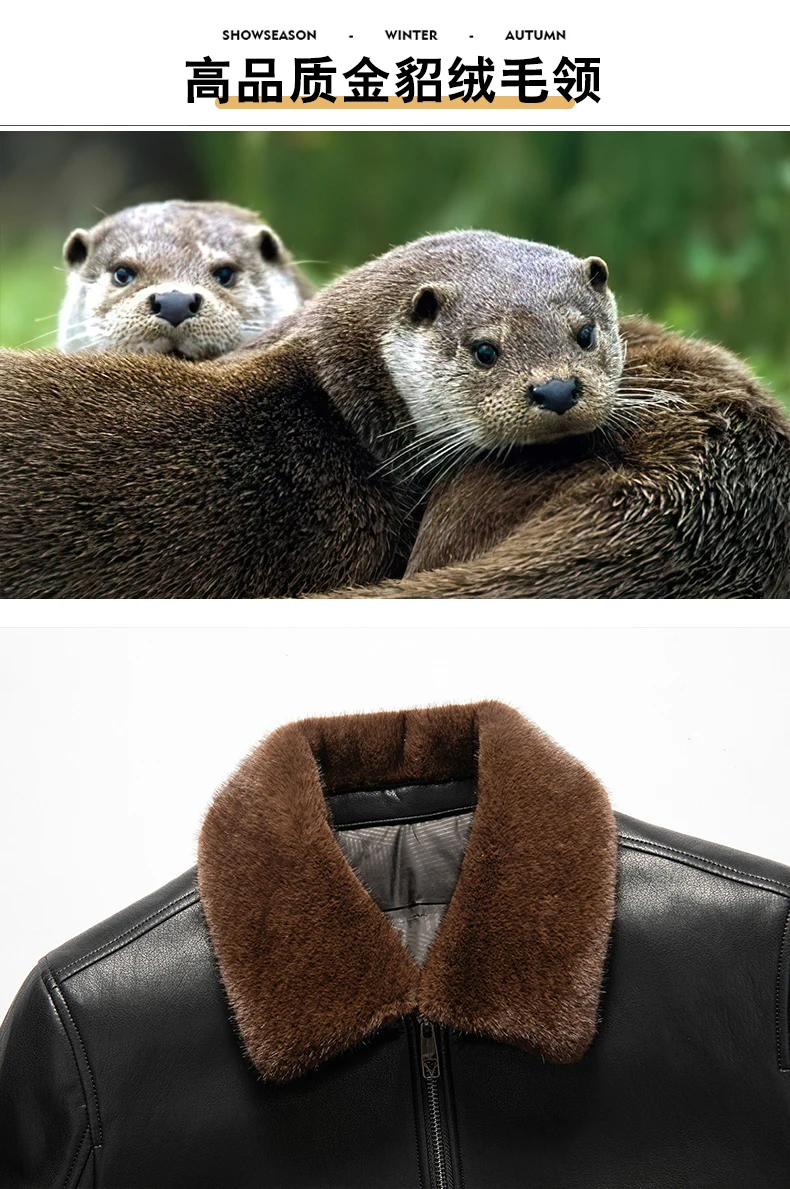 YN-2588 Men's Genuine Leather Down Jacket, Mink Fur Collar, Thick White Duck Down Jacket, Winter Super Thick Warm And Casual