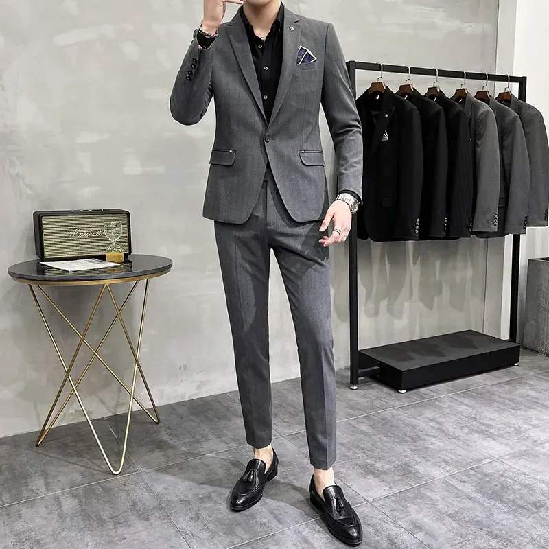 High-Quality Two-Piece Groom Wedding Suit Business Casual Banquet Costume for Men Luxury Ensemble with Trousers