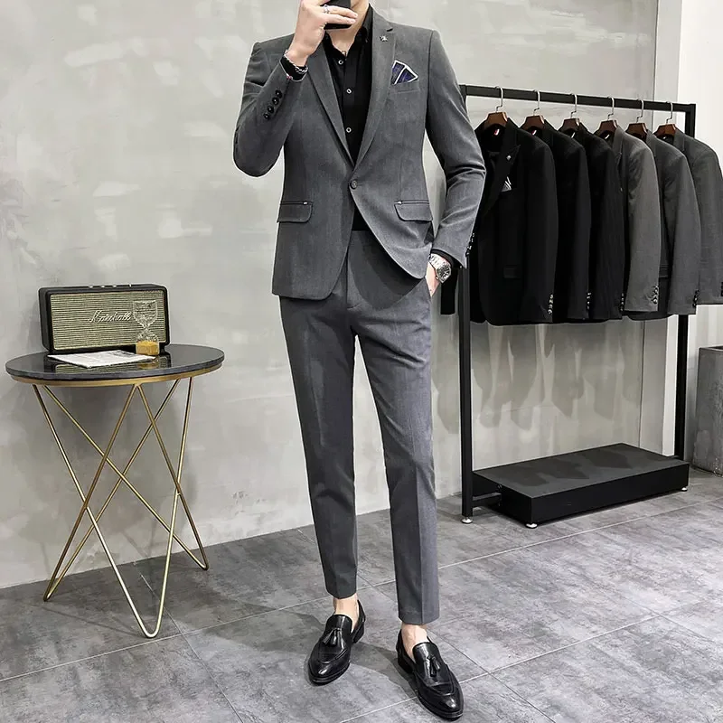 High-Quality Two-Piece Groom Wedding Suit Business Casual Banquet Costume for Men Luxury Ensemble with Trousers