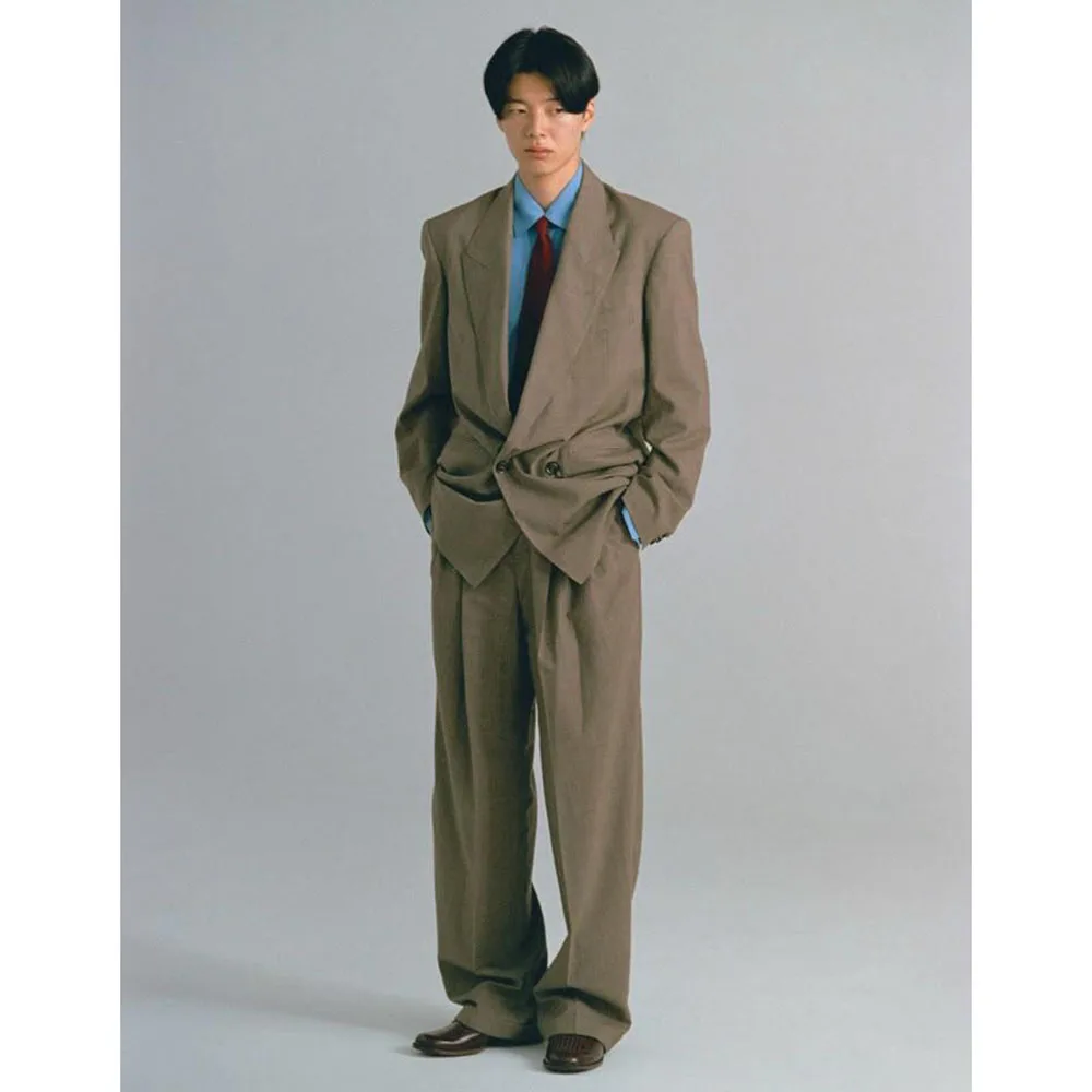 Army Green Men Suits 2 Pieces Jacket Pants Peak Lapel High Quality Banquet Celebrity Prom Party Double Breasted Classic Fashion