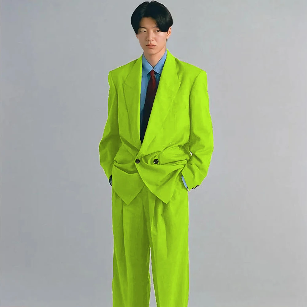 Army Green Men Suits 2 Pieces Jacket Pants Peak Lapel High Quality Banquet Celebrity Prom Party Double Breasted Classic Fashion