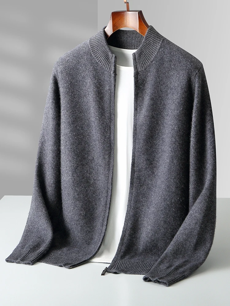 Choice High Quality Men Zipper Wool Cardigan Cashmere Sweater Autumn Winter Thick Smart Casual 100% Merino Wool Knitwear Tops