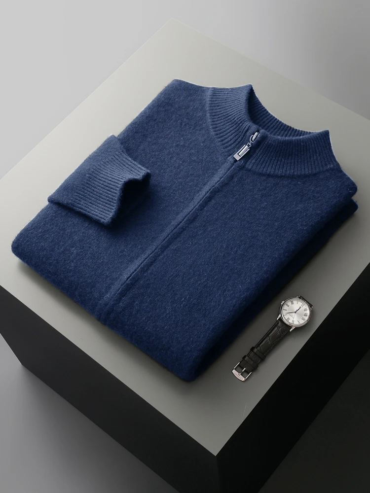 Choice High Quality Men Zipper Wool Cardigan Cashmere Sweater Autumn Winter Thick Smart Casual 100% Merino Wool Knitwear Tops