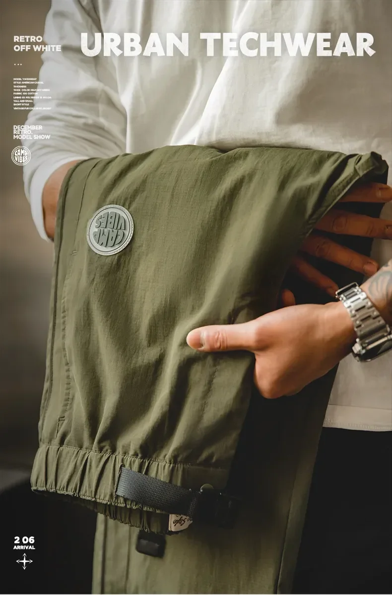 Maden Adjustable Straight Leg Drawstring Pants for Men Woven Outdoor Loose Casual Pants 3D Rubber Badge Male Mid-waist Trousers