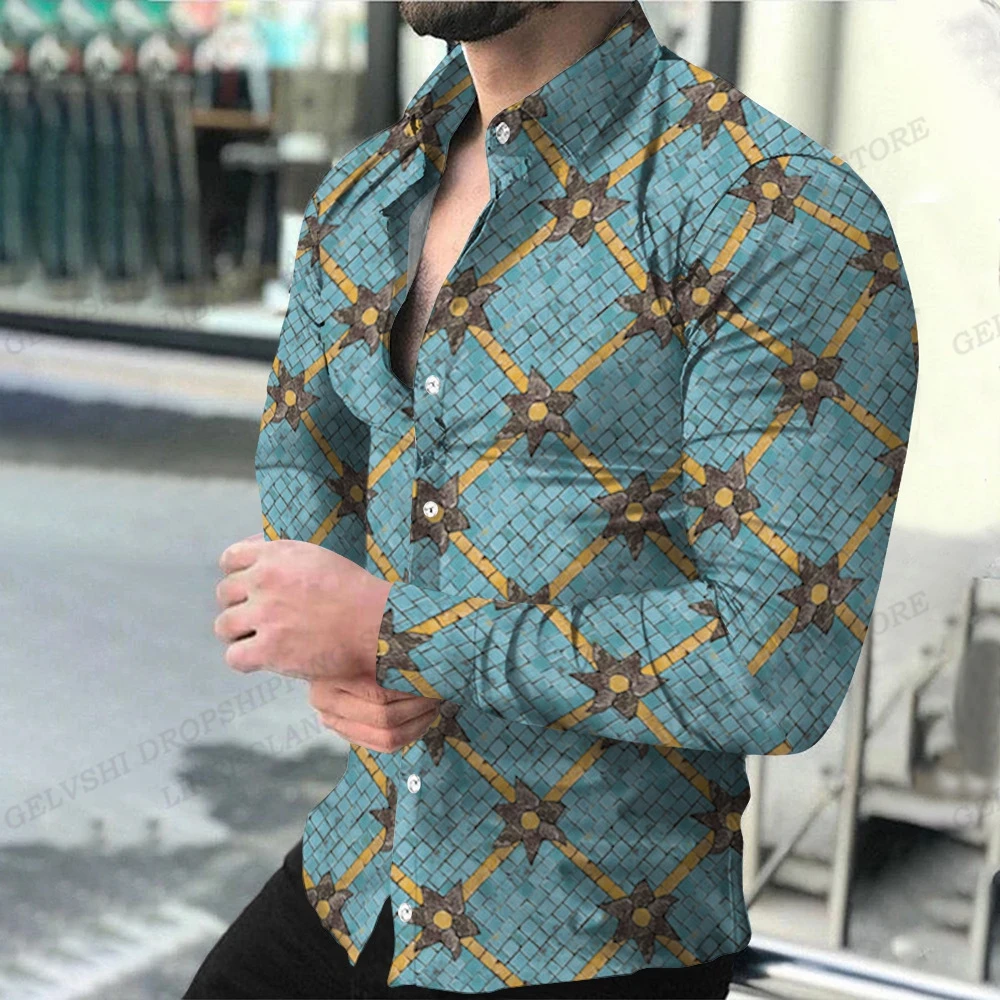 Geometric Theme ShirtsMen's Fashion, Casual Comfortable, Long Sleeve Shirts, Hawaiian Casual Beach Streetwear, Colorful Clothing