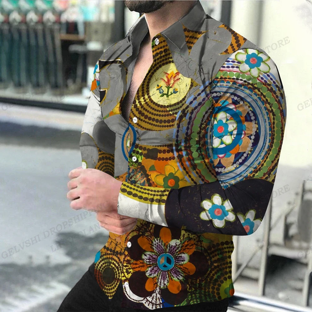 Geometric Theme ShirtsMen's Fashion, Casual Comfortable, Long Sleeve Shirts, Hawaiian Casual Beach Streetwear, Colorful Clothing