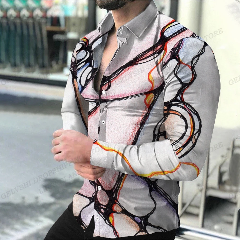 Geometric Theme ShirtsMen's Fashion, Casual Comfortable, Long Sleeve Shirts, Hawaiian Casual Beach Streetwear, Colorful Clothing