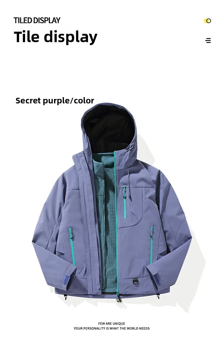 Empty Mountain Rain Hard Shell Windproof and Waterproof Functional Outdoor Three-in-One Hooded Mountaineering Jacket Men Women