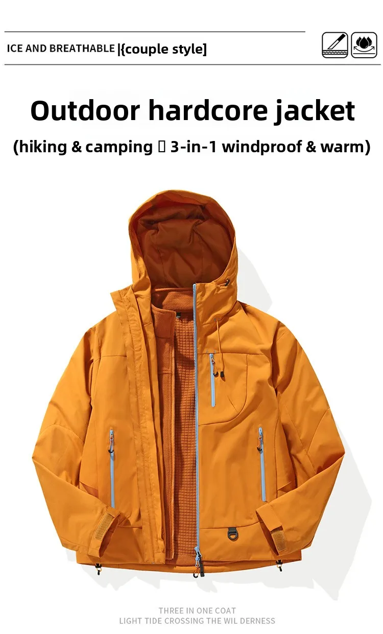 Empty Mountain Rain Hard Shell Windproof and Waterproof Functional Outdoor Three-in-One Hooded Mountaineering Jacket Men Women