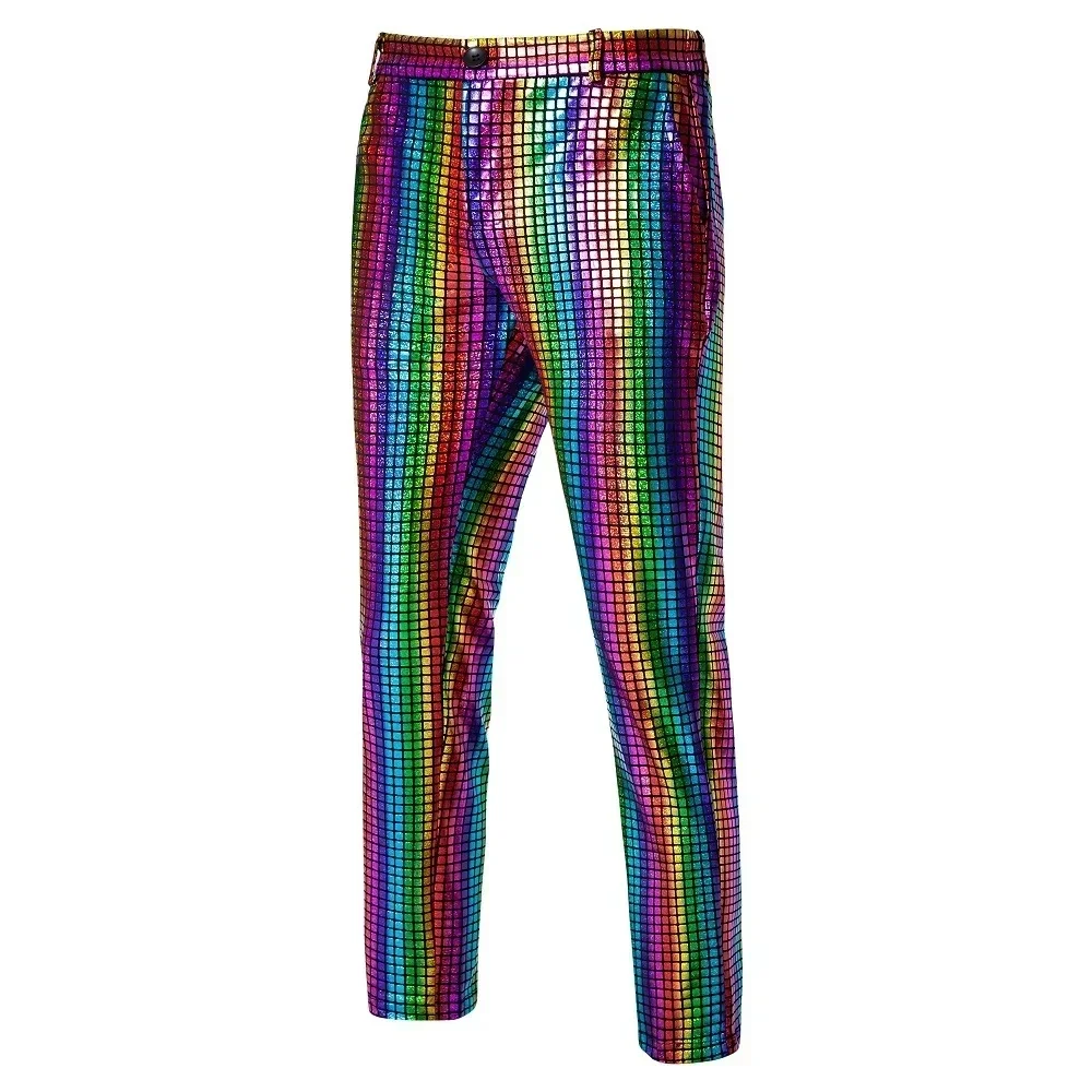 Rainbow striped men's two-piece suitwith a unique and eye-catching style,perfect for fashion shows anda must-have for trendy men