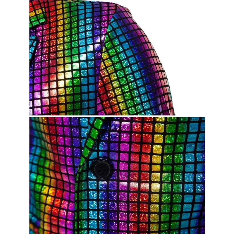 Rainbow striped men's two-piece suitwith a unique and eye-catching style,perfect for fashion shows anda must-have for trendy men