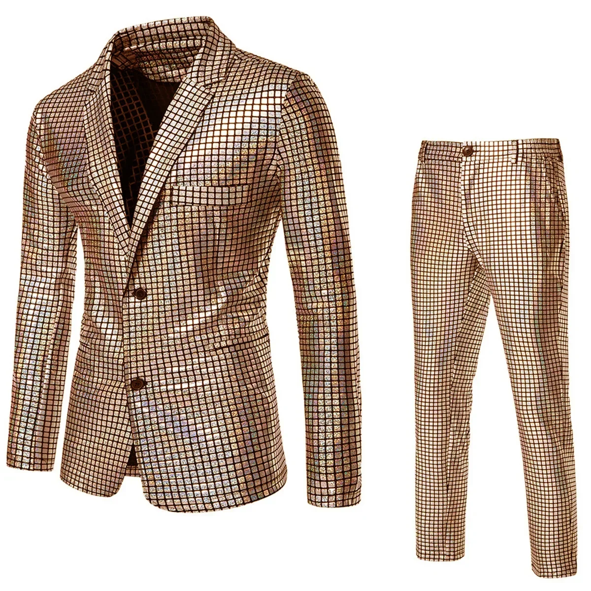 Rainbow striped men's two-piece suitwith a unique and eye-catching style,perfect for fashion shows anda must-have for trendy men