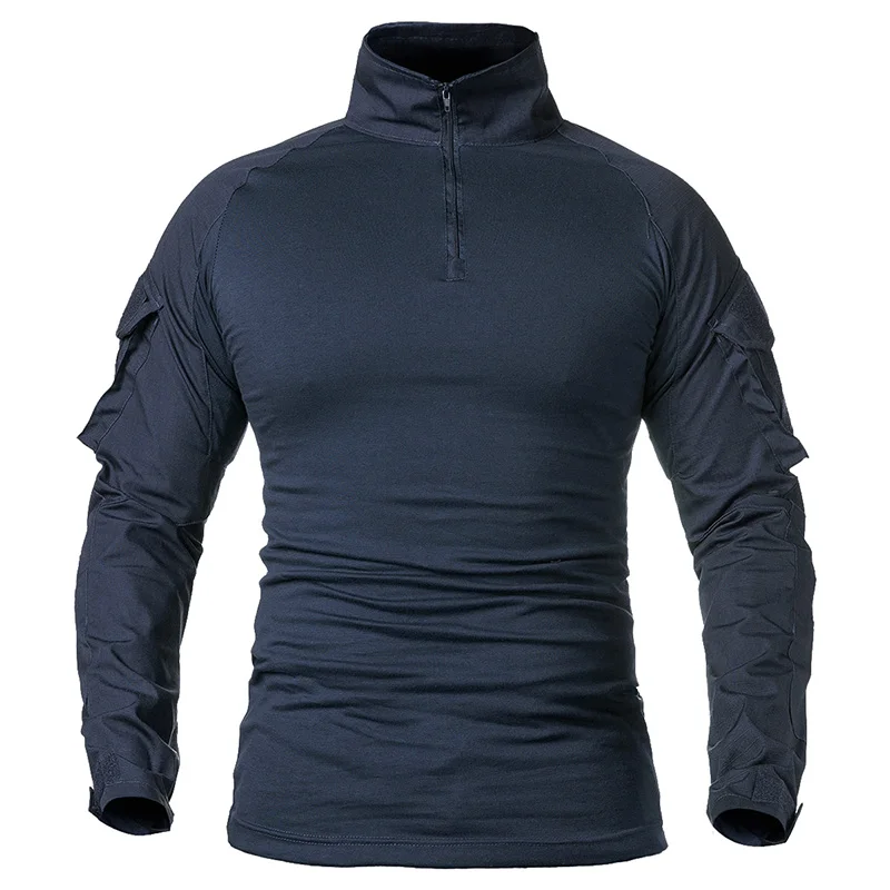 ReFire Gear Army Combat T shirt Men Long Sleeve Tactical T-Shirt Solid Cotton Military Shirt Man Navy Blue Hunt Airsoft T Shirts