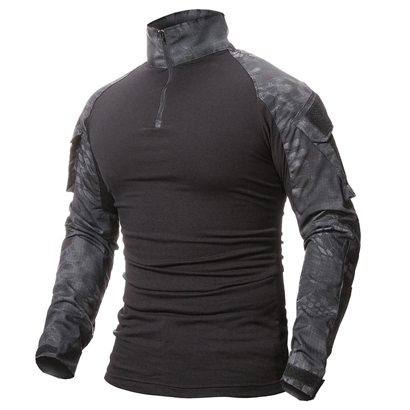 ReFire Gear Army Combat T shirt Men Long Sleeve Tactical T-Shirt Solid Cotton Military Shirt Man Navy Blue Hunt Airsoft T Shirts