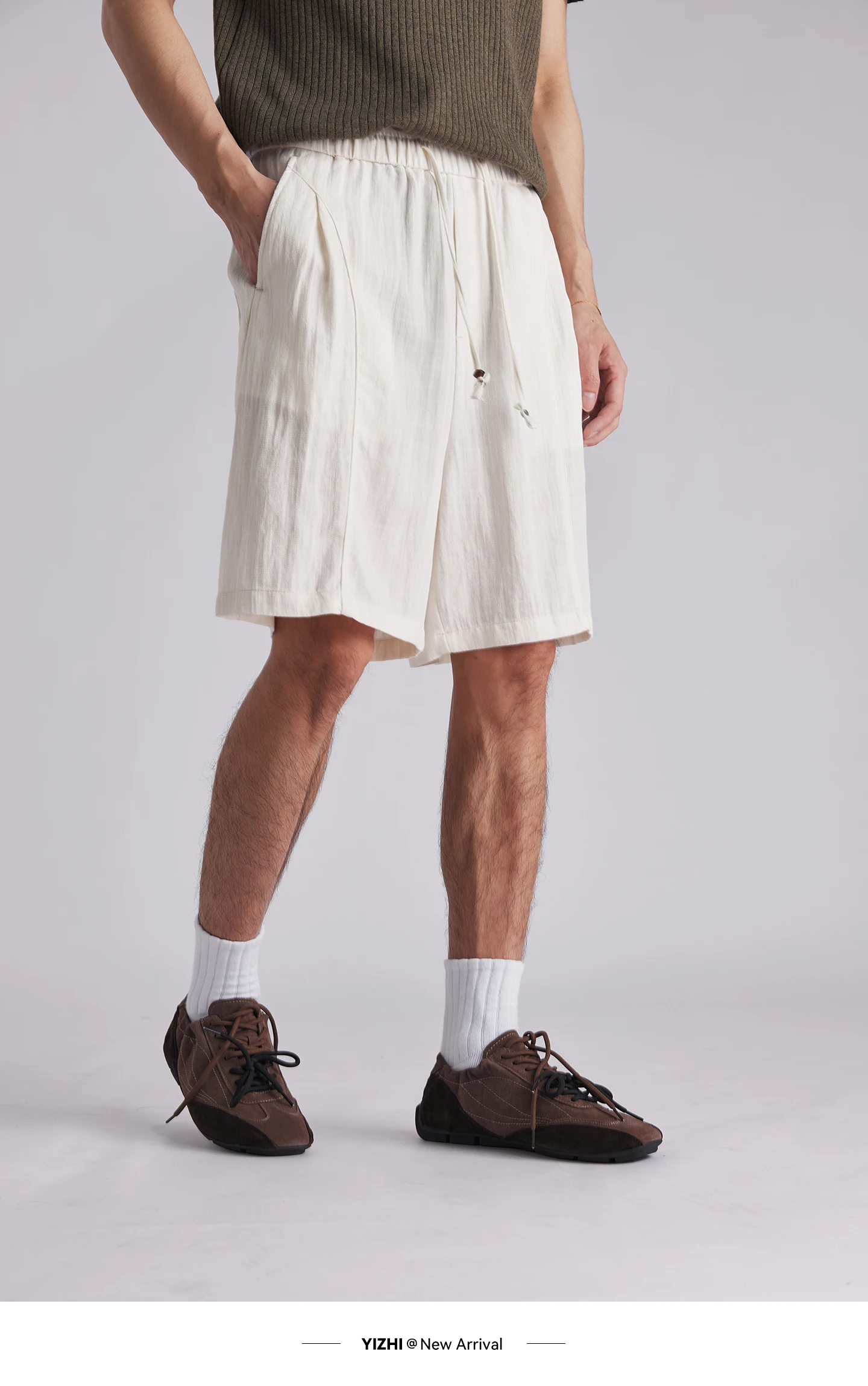 Fashion Men's Lyocell Cotton Linen Texture Shorts Old Money Style 2026 Summer Breathable Cool Feel 5 Inch Casual Pants