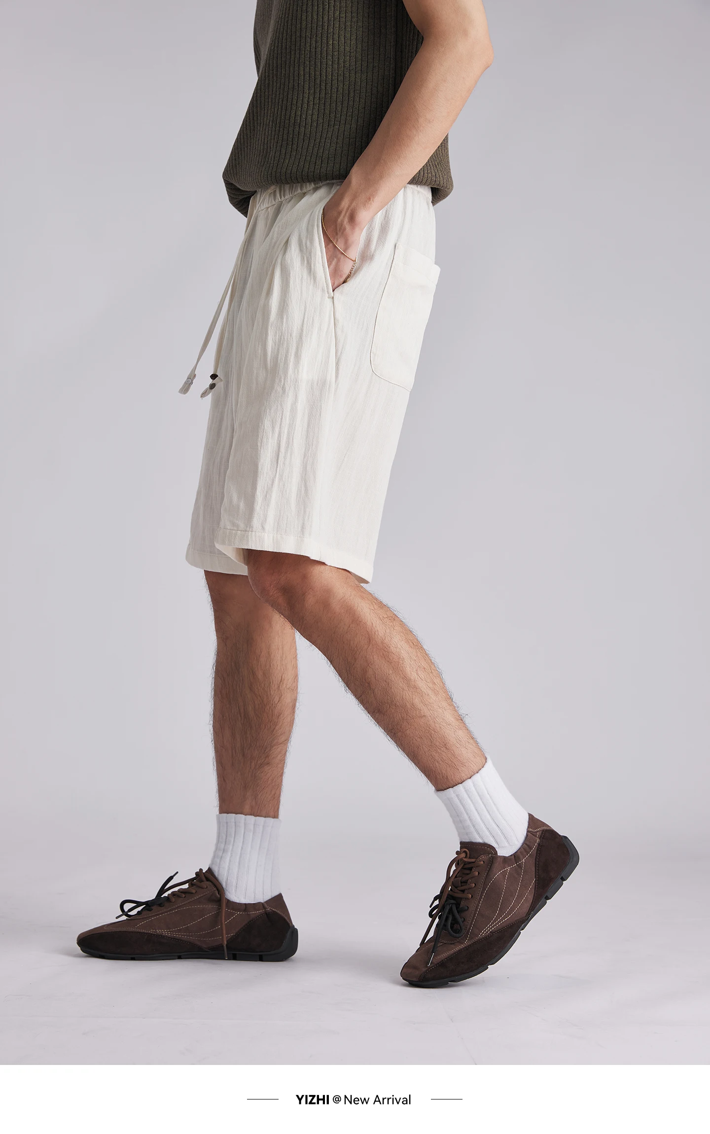 Fashion Men's Lyocell Cotton Linen Texture Shorts Old Money Style 2026 Summer Breathable Cool Feel 5 Inch Casual Pants