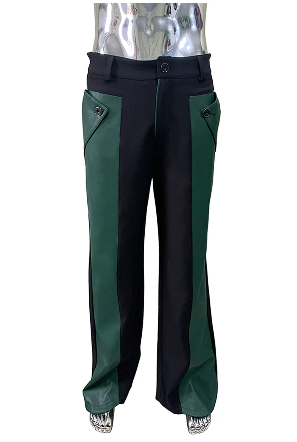 Nerazzurri Autumn Spring Autumn Long Color Block Patchwork Pu Leather Wide Leg Pants Men Alternative Streetwear Clothes Trouser
