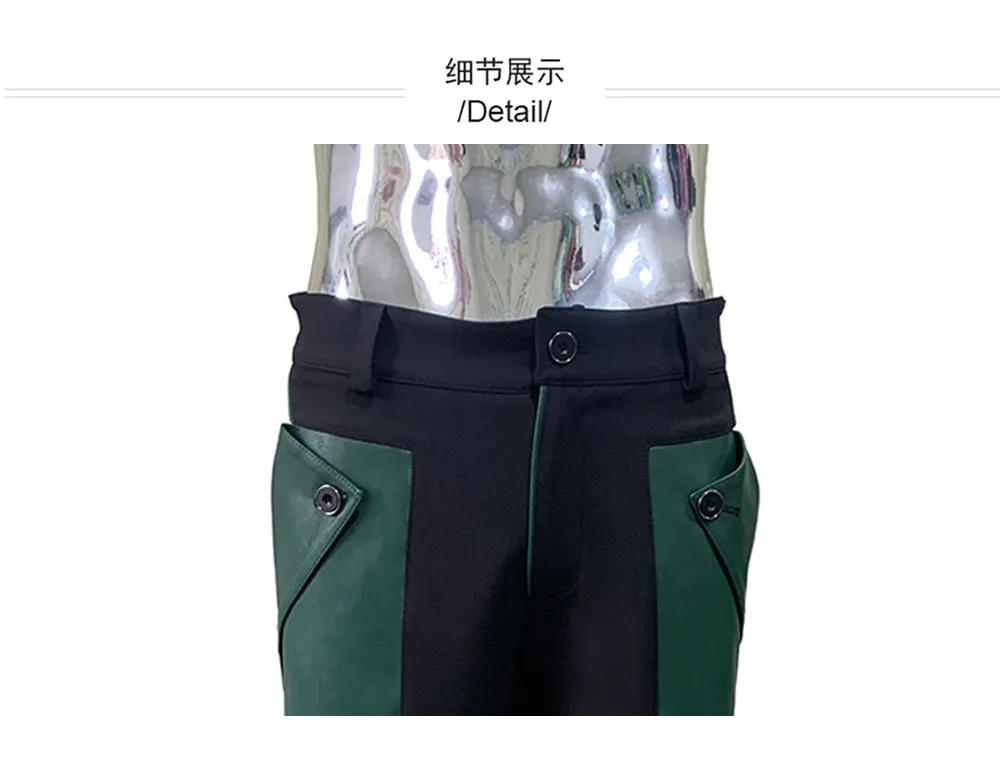 Nerazzurri Autumn Spring Autumn Long Color Block Patchwork Pu Leather Wide Leg Pants Men Alternative Streetwear Clothes Trouser