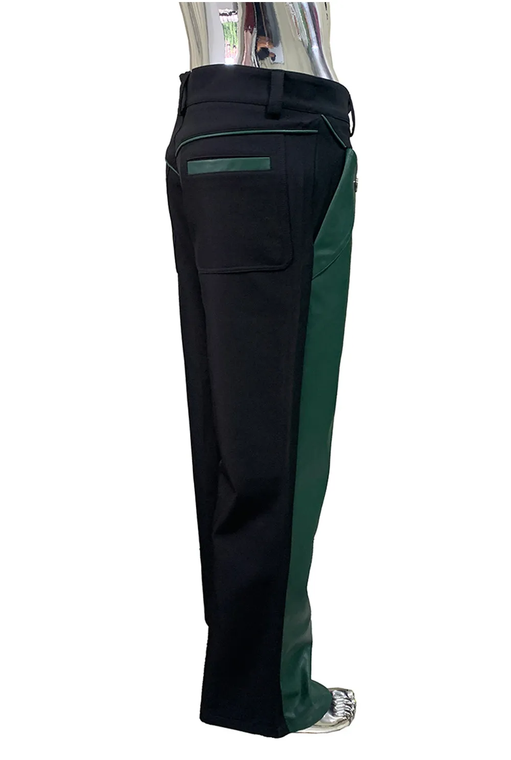 Nerazzurri Autumn Spring Autumn Long Color Block Patchwork Pu Leather Wide Leg Pants Men Alternative Streetwear Clothes Trouser