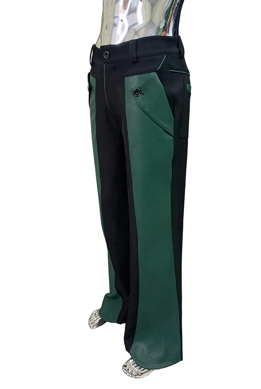 Nerazzurri Autumn Spring Autumn Long Color Block Patchwork Pu Leather Wide Leg Pants Men Alternative Streetwear Clothes Trouser