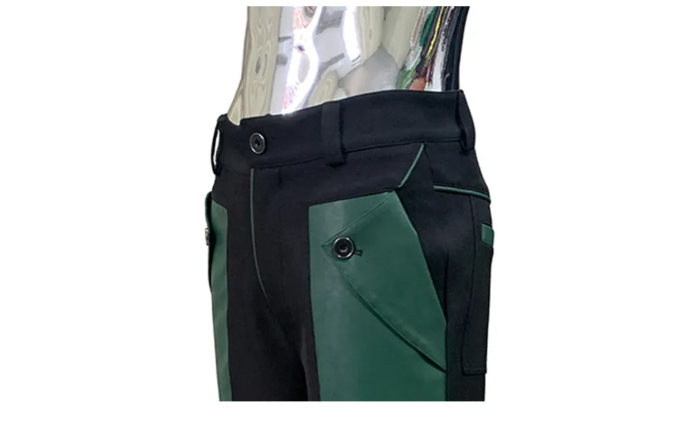 Nerazzurri Autumn Spring Autumn Long Color Block Patchwork Pu Leather Wide Leg Pants Men Alternative Streetwear Clothes Trouser