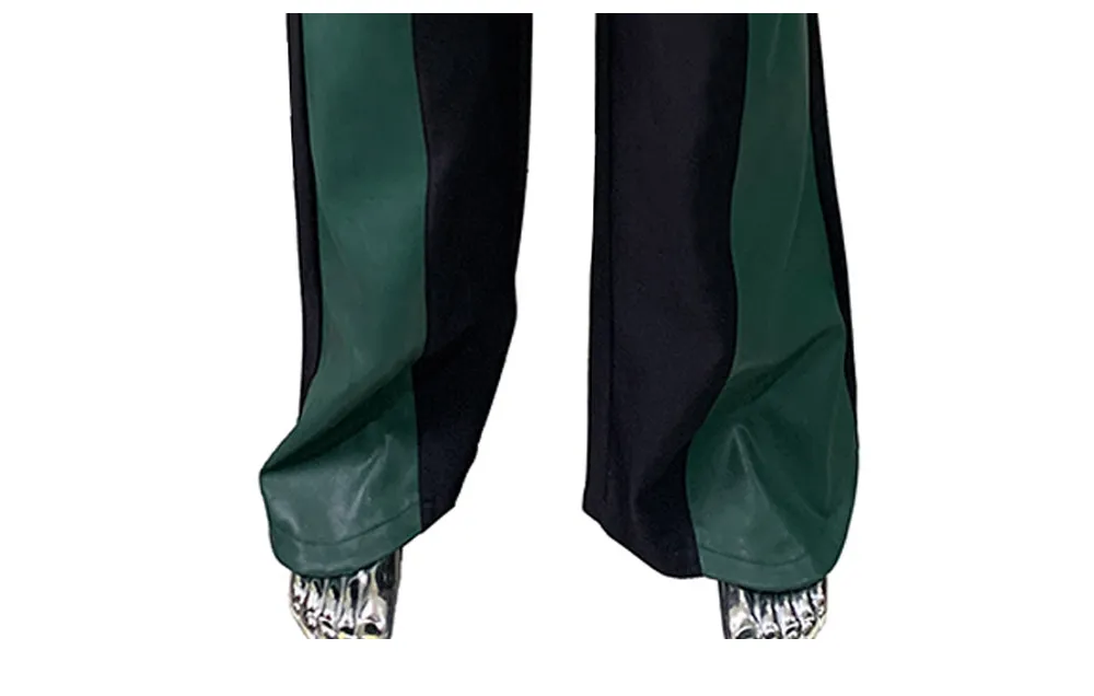 Nerazzurri Autumn Spring Autumn Long Color Block Patchwork Pu Leather Wide Leg Pants Men Alternative Streetwear Clothes Trouser