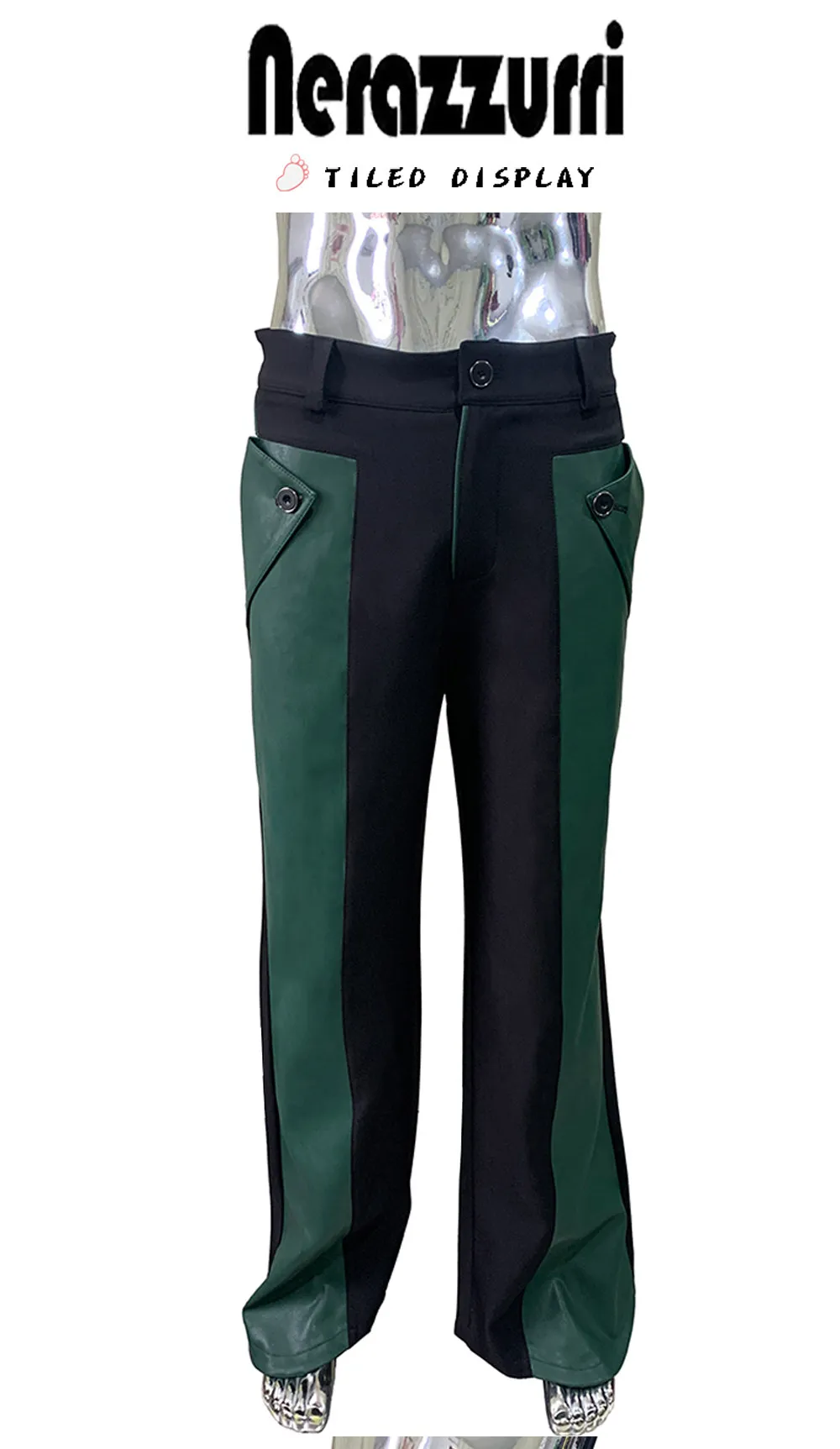 Nerazzurri Autumn Spring Autumn Long Color Block Patchwork Pu Leather Wide Leg Pants Men Alternative Streetwear Clothes Trouser