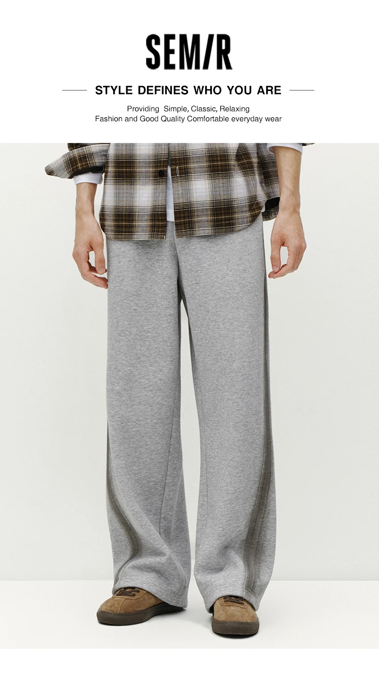 Semir Men Pants Fleece Lined Loose Fit Straight Leg Retro Style 2026 Winter Comfort Fit Everyday Style Full Length