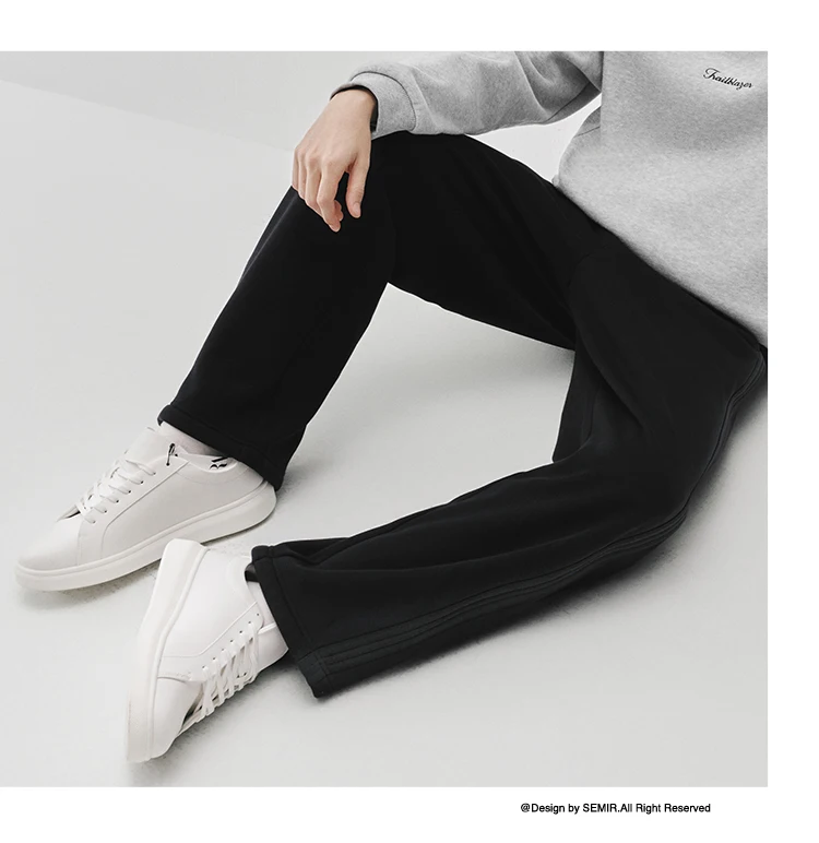 Semir Men Pants Fleece Lined Loose Fit Straight Leg Retro Style 2026 Winter Comfort Fit Everyday Style Full Length