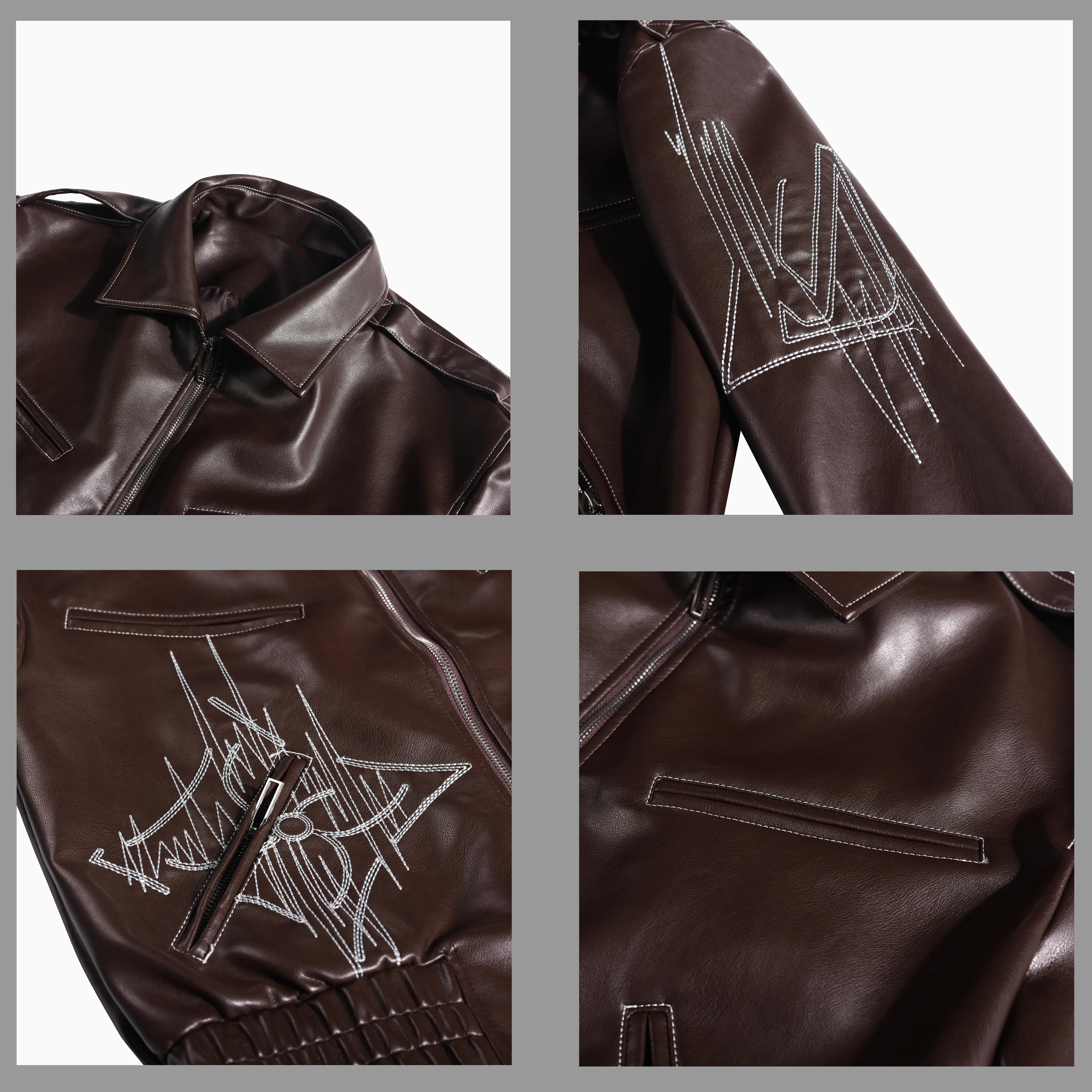 High Quality Fashion Men's Leather Jacket Coat New High-end Lapel Slim Fit Casual Embroidered Thick Jacket Top Men Clothing