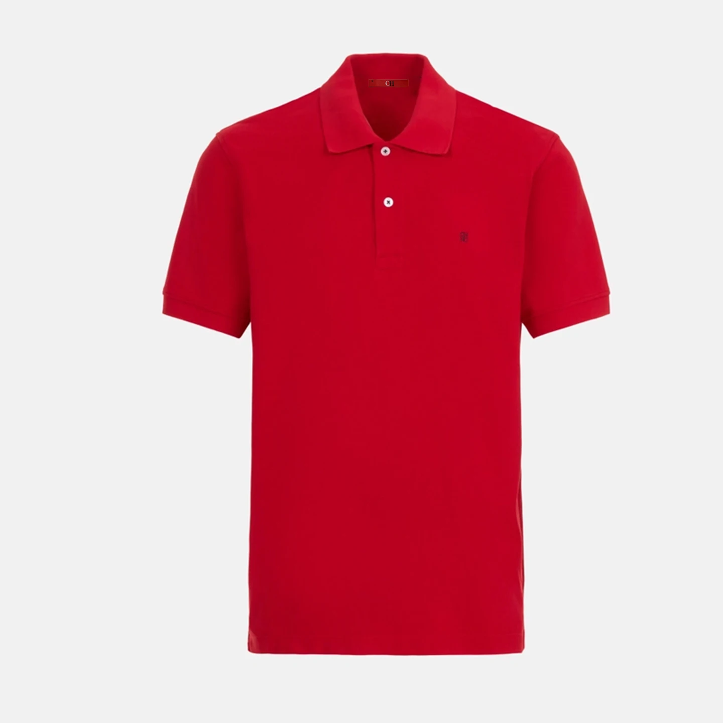 CH Letter Embroidered Solid Color Short Sleeve Polo Shirt Men Regular Fit Sleek Texture Premium Cotton Tops