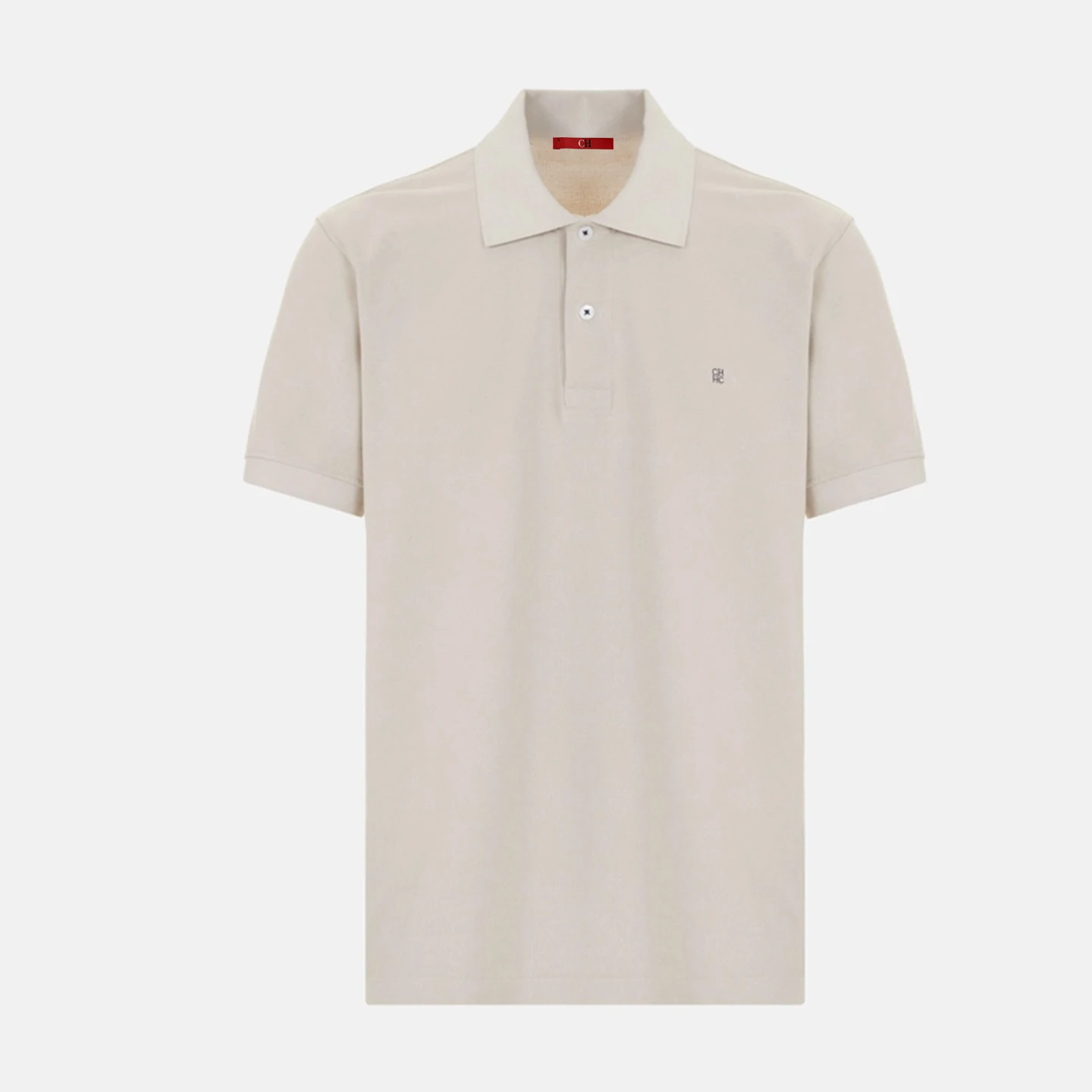 CH Letter Embroidered Solid Color Short Sleeve Polo Shirt Men Regular Fit Sleek Texture Premium Cotton Tops