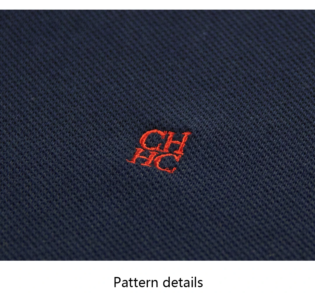 CH Letter Embroidered Solid Color Short Sleeve Polo Shirt Men Regular Fit Sleek Texture Premium Cotton Tops