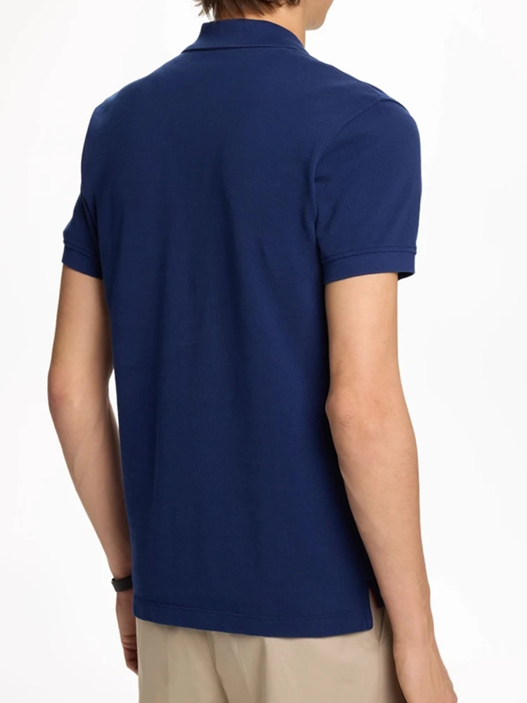 CH Letter Embroidered Solid Color Short Sleeve Polo Shirt Men Regular Fit Sleek Texture Premium Cotton Tops