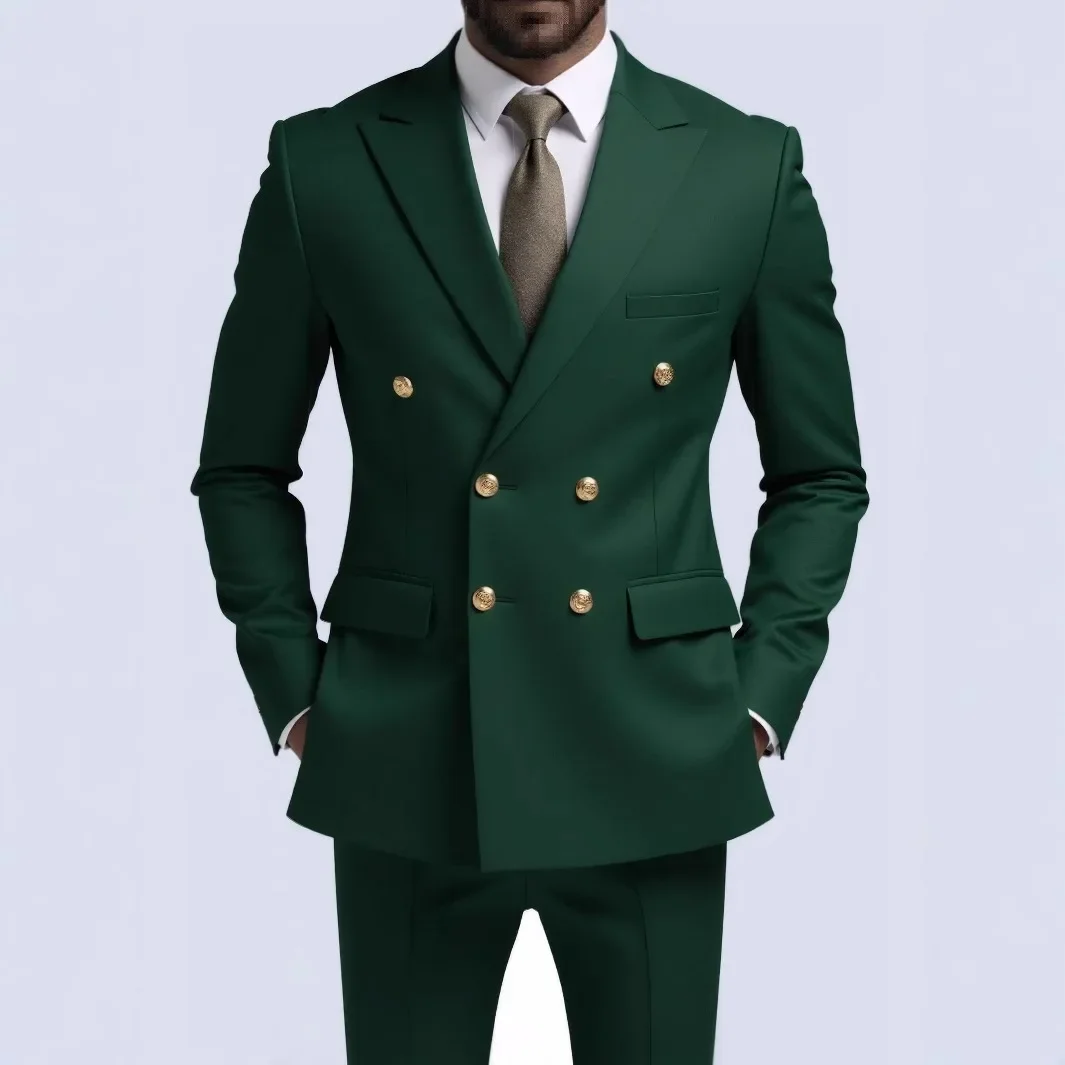 Fashion New Men's Leisure Boutique Business Banquet Solid Color Wedding Double Breasted Slim Fit Suit Blazers Jacket Pants