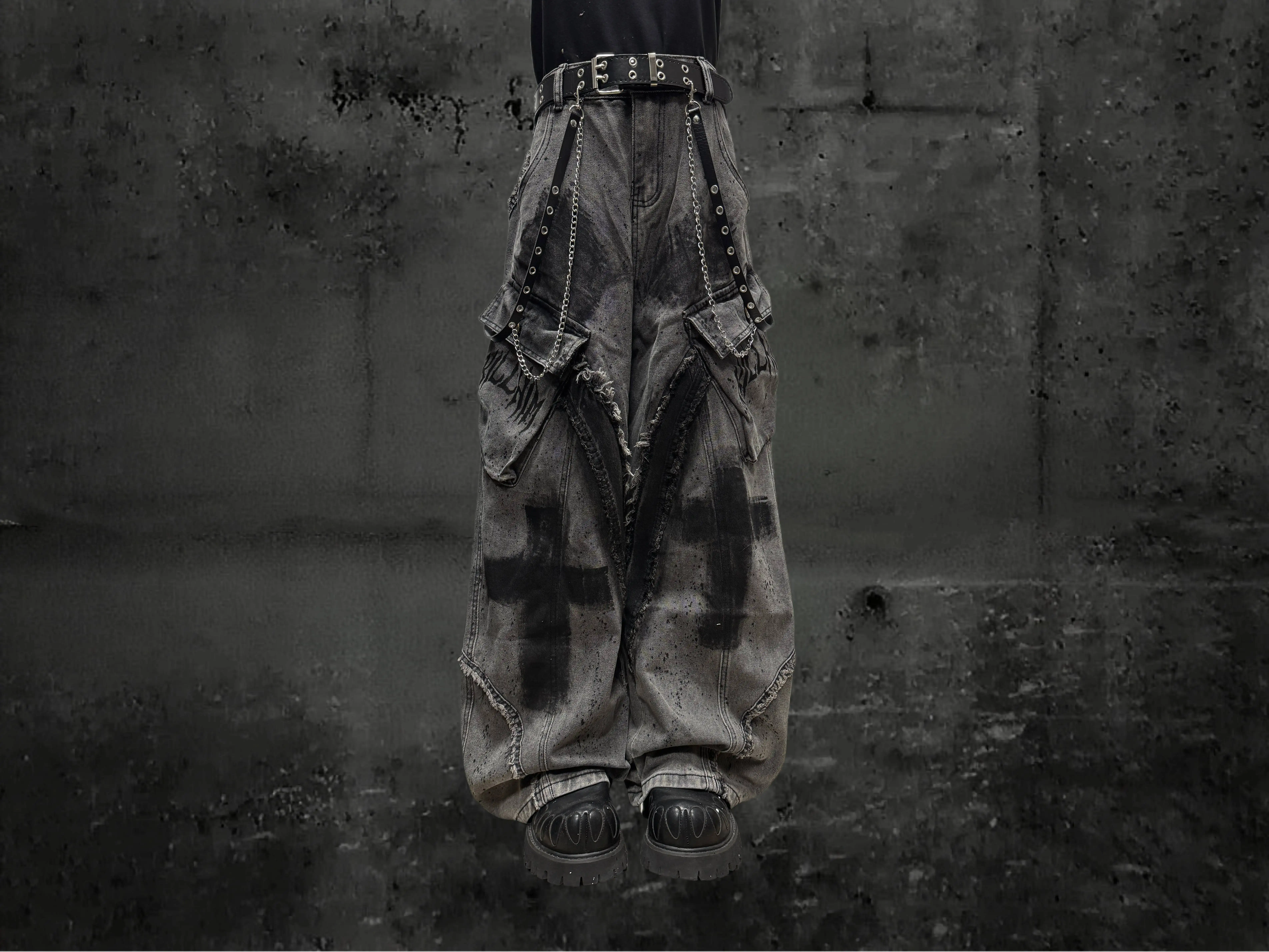 Unsiex Gothic Punk Jeans 2026 Distressed Splash Ink Jeans For Women Men Y2K Graffiti Wide Leg Pants Loose Fit Washed Denim