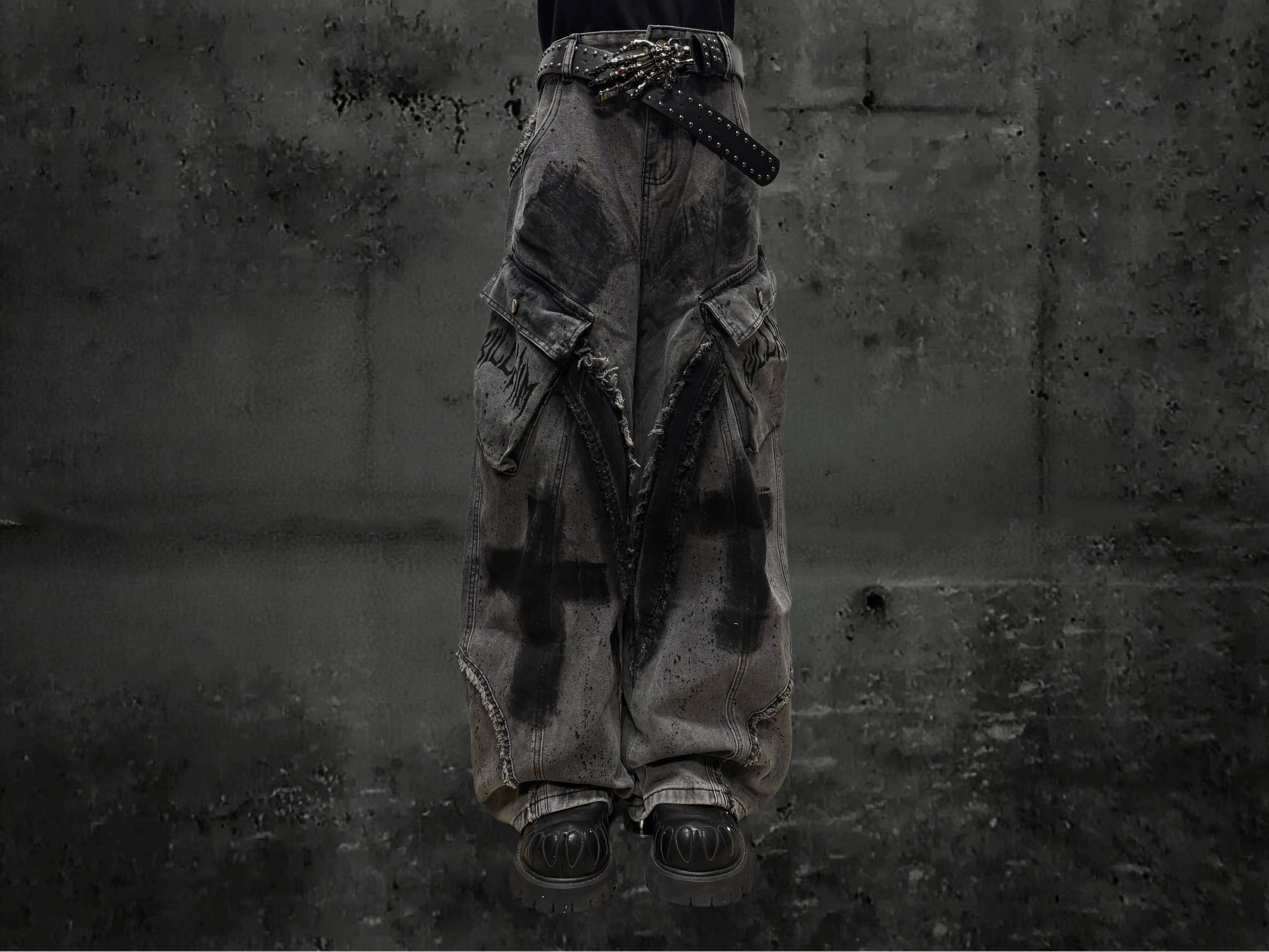 Unsiex Gothic Punk Jeans 2026 Distressed Splash Ink Jeans For Women Men Y2K Graffiti Wide Leg Pants Loose Fit Washed Denim