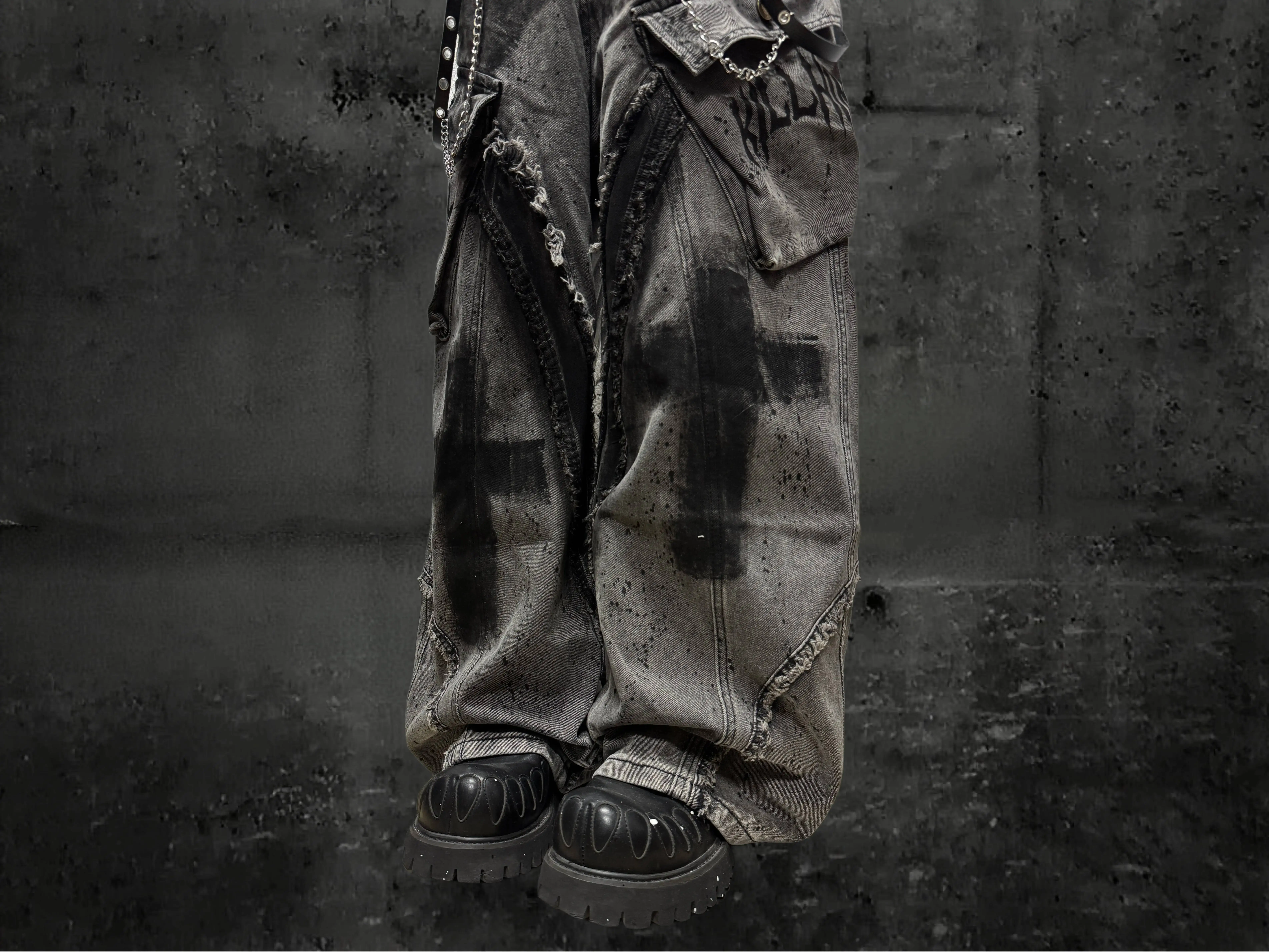 Unsiex Gothic Punk Jeans 2026 Distressed Splash Ink Jeans For Women Men Y2K Graffiti Wide Leg Pants Loose Fit Washed Denim