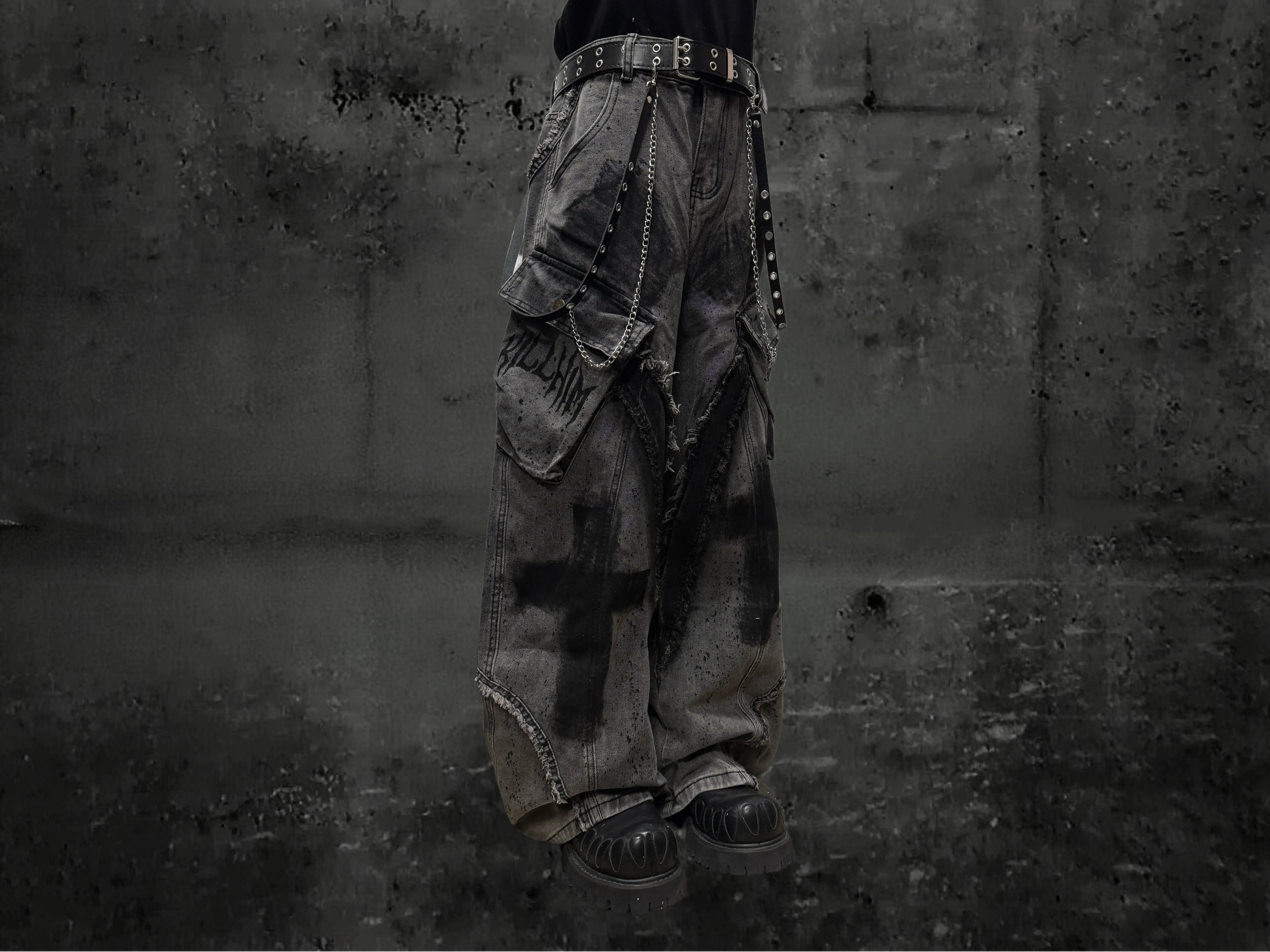 Unsiex Gothic Punk Jeans 2026 Distressed Splash Ink Jeans For Women Men Y2K Graffiti Wide Leg Pants Loose Fit Washed Denim
