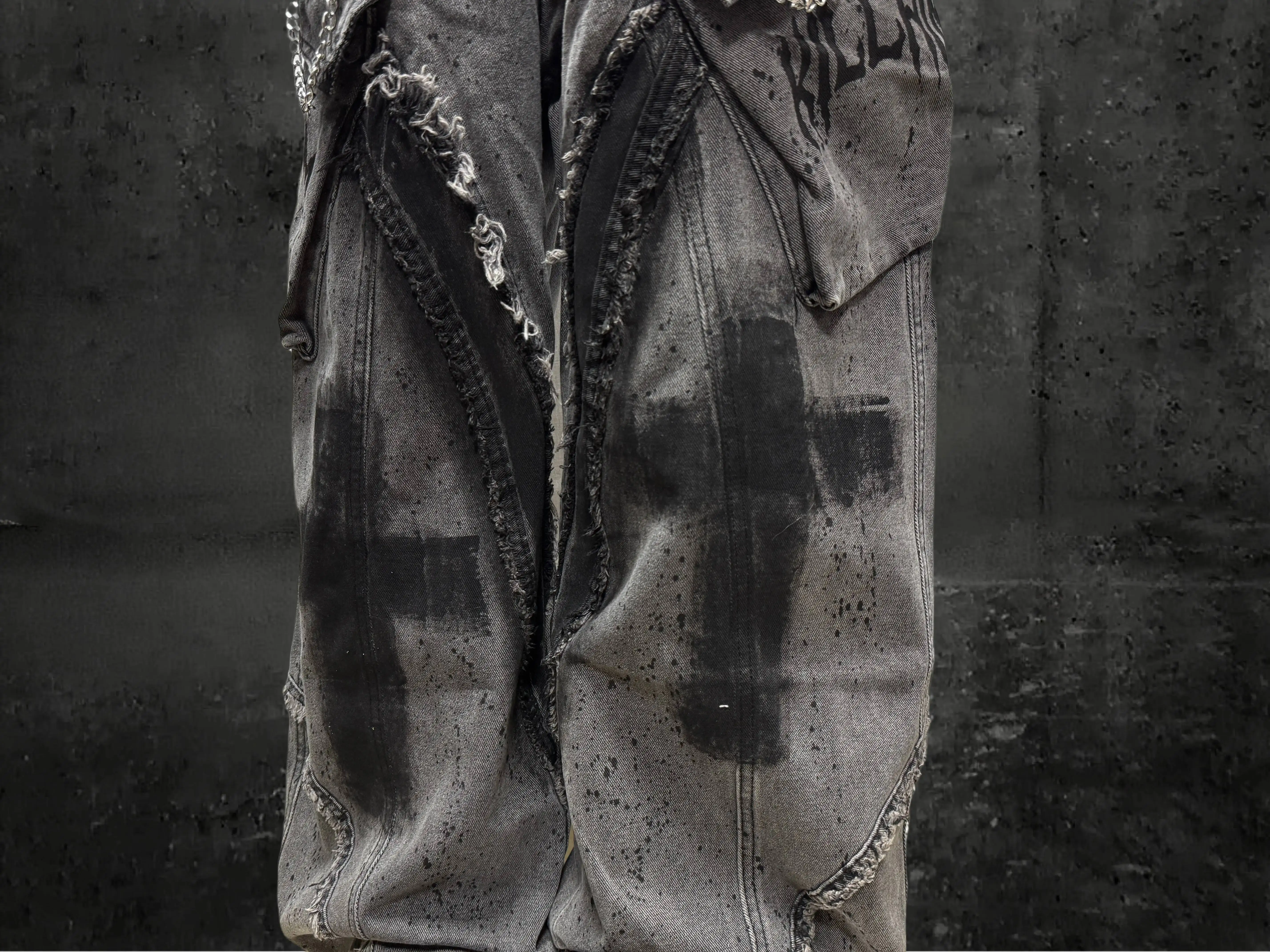 Unsiex Gothic Punk Jeans 2026 Distressed Splash Ink Jeans For Women Men Y2K Graffiti Wide Leg Pants Loose Fit Washed Denim